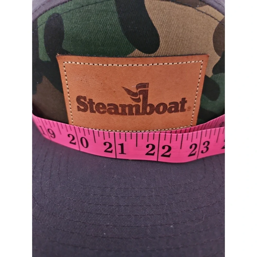 Steamboat Brown Camo Leather Patch Baseball Hat Strapback Adjustable Cap